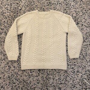 Fishermans wool knit sweater Hand made L/XL Aran Cable knit